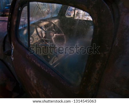 Sunlit interior of old car.