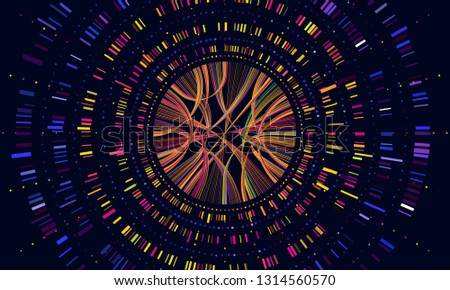 Genome data. Genetics sequence barcode visualisation, dna test and genetic medical sequencing map. Genomics genealogy sequencing data, chromosome architecture vector concept illustration Royalty-Free Stock Photo #1314560570
