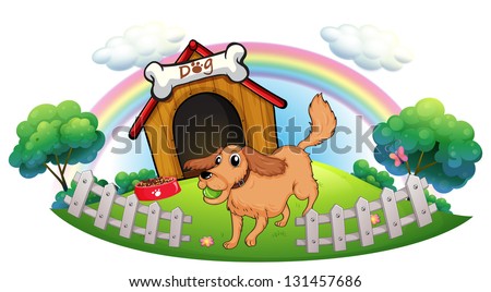 Illustration of a dog and a rainbow on a white background