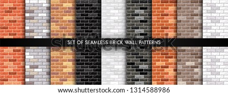 Vector brick wall seamless background set. Realistic different color brick textures collection  Royalty-Free Stock Photo #1314588986