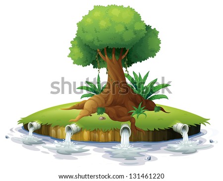 Illustration of a big tree in an island on a white background