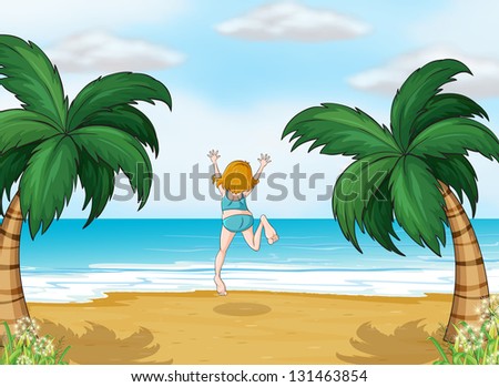Illustration of a girl enjoying the summer at the beach