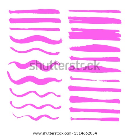 Pink thin wavy and even strokes of pink paint isolated on white background
