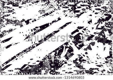 Distressed background in black and white texture with  dark spots, scratches and lines. Abstract vector illustration