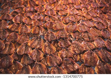 Dried salt fish in street market. selective focus. Stock food and food preservation. salted fish is fish cured with dry salt and thus preserved for later eating - Image