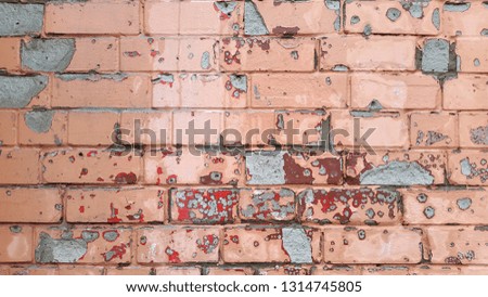 Brick wall. Faded on the wall. Vintage bricks background. Photo of brick masonry