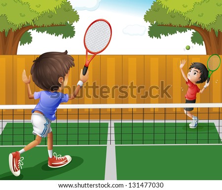 Illustration of the two boys playing tennis