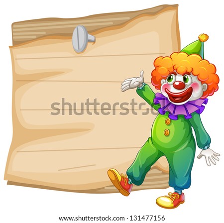 Illustration of a brown empty signage with a clown on a white background