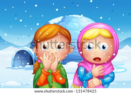 Illustration of the two shocked girl with snowflakes