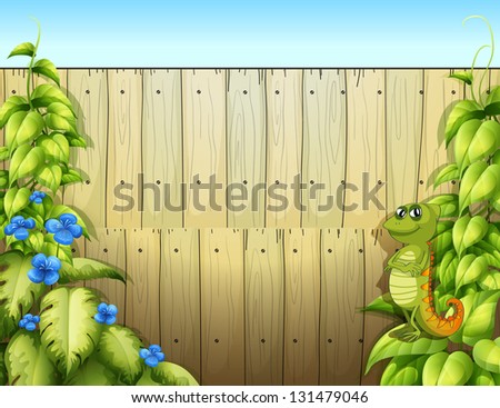Illustration of an iguana inside the fence