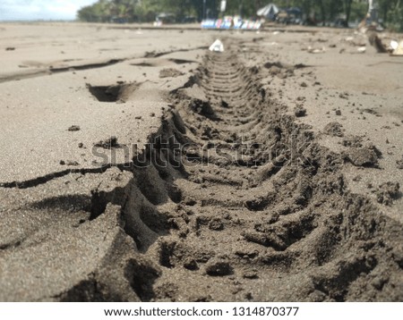 ruts motorbike that hit the sand beach that made holes