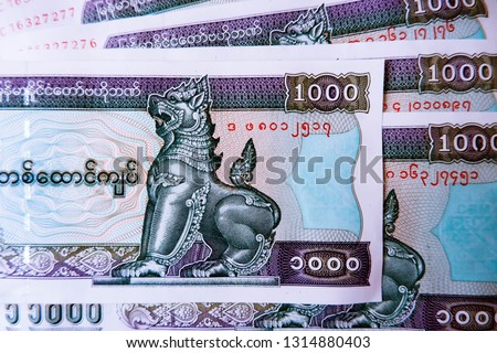 1000 kyats banknote money of Myanmar.