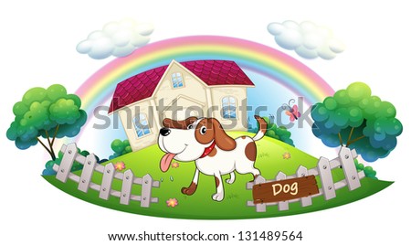 Illustration of a dog guarding a house on a white background