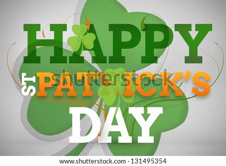 Artistic st patricks day message with large shamrock on grey background