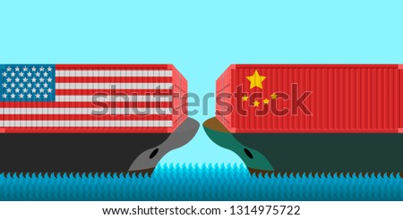 Vessels with American and Chinese containers. Vector illustration design