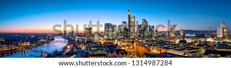 Skyline panorama of Frankfurt am Main at night,  Hesse, Germany