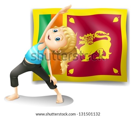 Illustration of a girl in front of the flag of Sri Lanka on a white background
