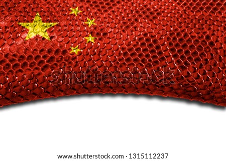 China flag on snake skin with a clean place for the inscription