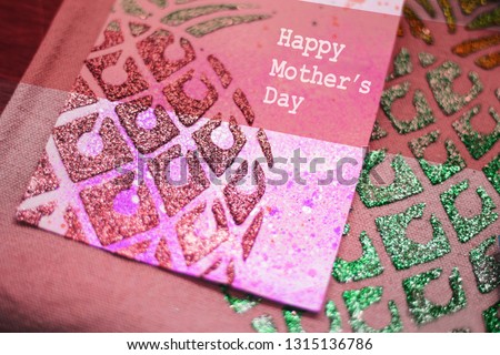 Card for mom. Scrap, stencil, relief made with template. Glitter stuck. Very feminine crafts. Pineapple postcard. Geometric print.