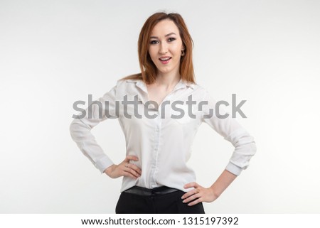 Fashion, style and people concept - pretty young asian woman over white backgroung