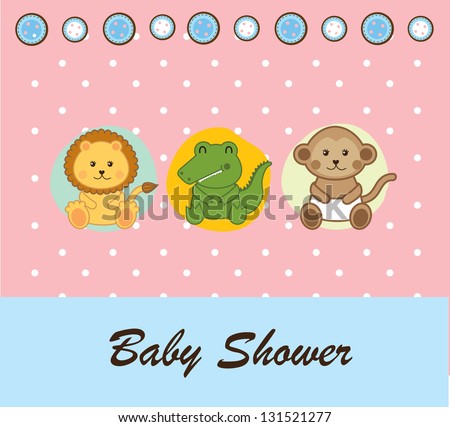 Baby shower card with a lion,crocodile and monkey vector illustration