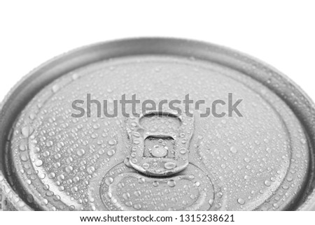 metal can in water drops isolated on white background