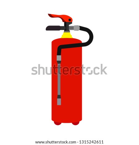Fire extinguisher red safety tool pressure protect flammable  industry flat. Firefighting equipment vector icon foam department
