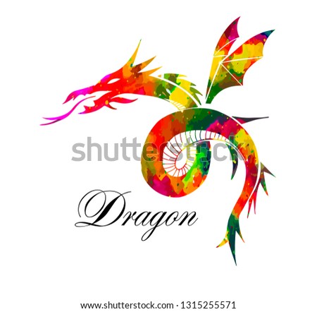 Multicolored fire-breathing dragon. Vector