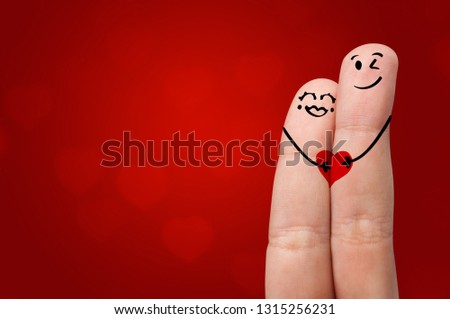 Cute smiley fingers loving and hugging each other