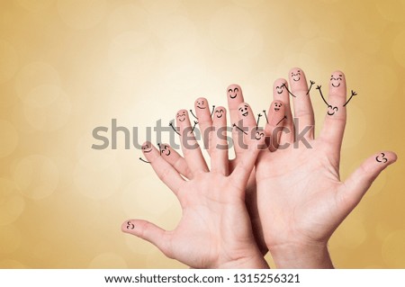 Joyful fingers smiling with colorful background concept