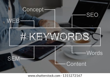 Keyword seo content website tags search. SEO positioning service in the screen Royalty-Free Stock Photo #1315272167