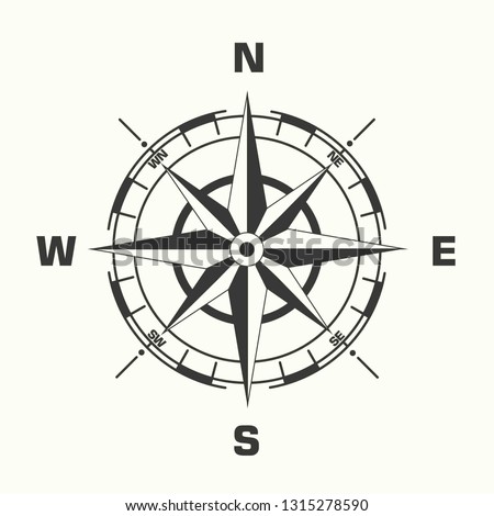 Vector geography science compass sign icon. Compass wind-rose illustration in flat minimalism style. Royalty-Free Stock Photo #1315278590