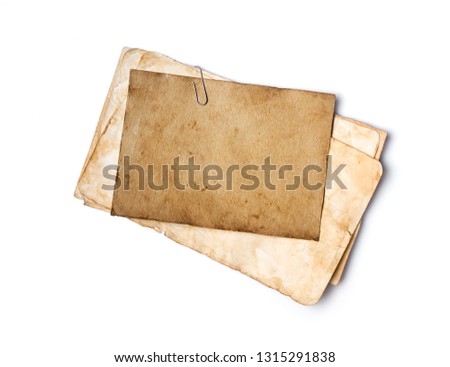 Empty old yellowed paper layout for vintage photo or postcard isolated on white background