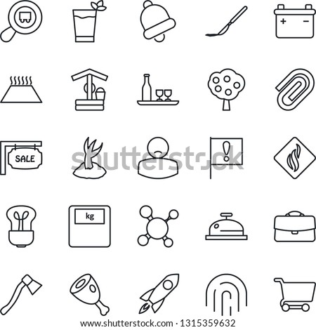 Thin Line Icon Set - sproute vector, well, axe, molecule, scales, scalpel, patient, important flag, search cargo, bell, fingerprint id, case, paper clip, fruit tree, sale, alcohol, reception, ham