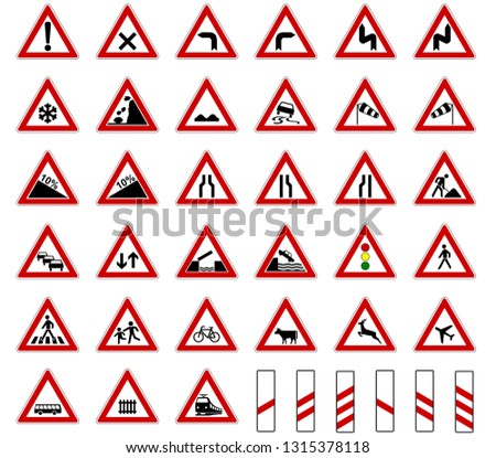 Road europe traffic sign collection vector isolated on white background