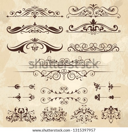 Vintage frame elements. Calligraphy borders and corners filigree classic retro vector design template