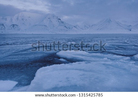  norway landscape ice nature of the glacier mountains of Spitsbergen Longyearbyen  Svalbard   arctic ocean winter  polar day blue sky