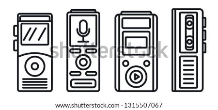 Modern dictaphone icons set. Outline set of modern dictaphone vector icons for web design isolated on white background