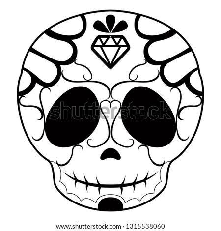 Outline of a happy mexican skull cartoon. Vector illustration design