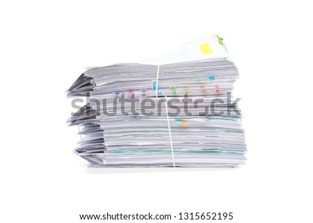 Stack of business papers isolated on white background