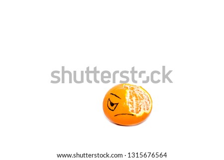 Fresh orange fruit be hurt isolated,on white background,Emotion face