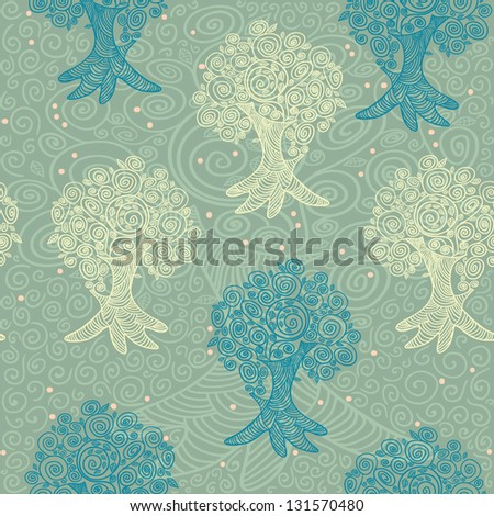 Seamless vector pattern with curly trees