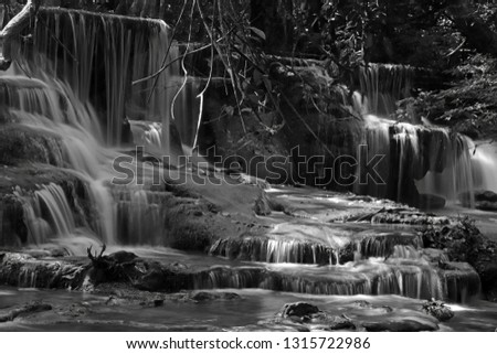 black and white Waterfall,
Huai Mae Khamin  Kanchanaburi, Thailand, nature