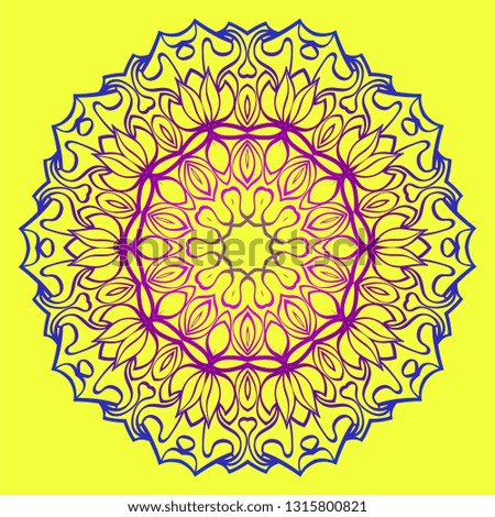 Beautiful Floral Mandala. Art Traditional, Islam, Arabic, Indian, Magazine, Elements With Mandala. Vector Illustration. Yellow purple color.