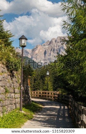 Glimpse of Selva di Val Gardena, Wolkenstein in Gröden, Val Gardena, Bolzano, Trentino Alto Adige, Italy