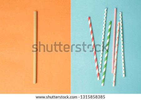 Reusable bamboo straws as an alternative for single-use plastic straws
 Royalty-Free Stock Photo #1315858385