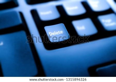 Close Up of Delete key on Keyboard, PC Keyboard, Keyboard Concept.Selective focus Delete Key                                                                                         