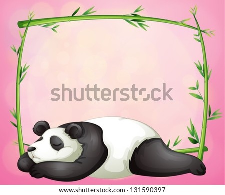 Illustration of a green frame with a panda sleeping on a pink background