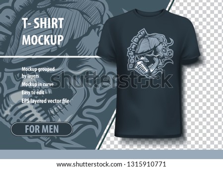 Singing skull in a cap. T-Shirt template
