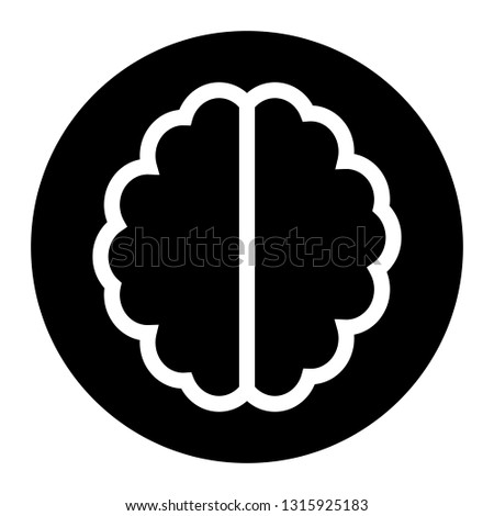 Brain icon vector on black circle. White background